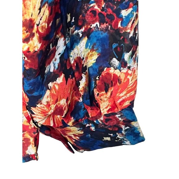 WAYF Sheer Floral Blouse XS Orange Blue Long Sleeve Boho Office Top - Picture 7 of 12